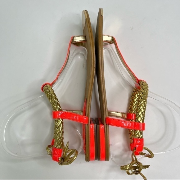 NEW Isolá Bright Neon Coral Cleopatra Gold Braided Tie Back Thong Sandals - Picture 6 of 14